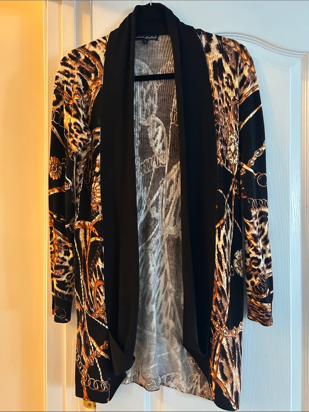 Pierri New York Black and Brown Animal-Print Open Front Cardigan